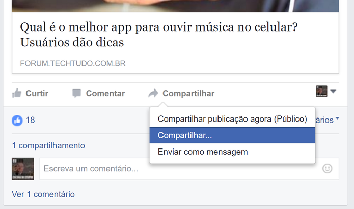 Facebook possui mais opções de compartilhamento que Hello (Foto: Reprodução/Elson de Souza)