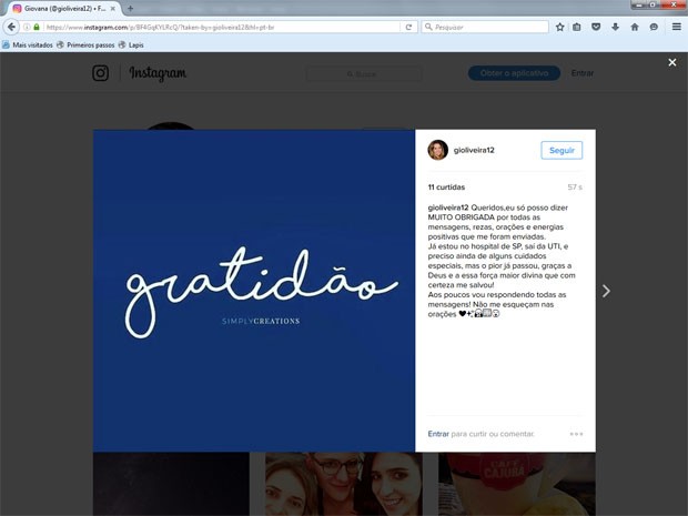Assessora de imprensa Giovana Oliveira, cunhada da apresentadora Ana Hickmann, posta mensagem em rede social agradencendo orações (Foto: Reprodução/Instagram/Giovana Oliveira)
