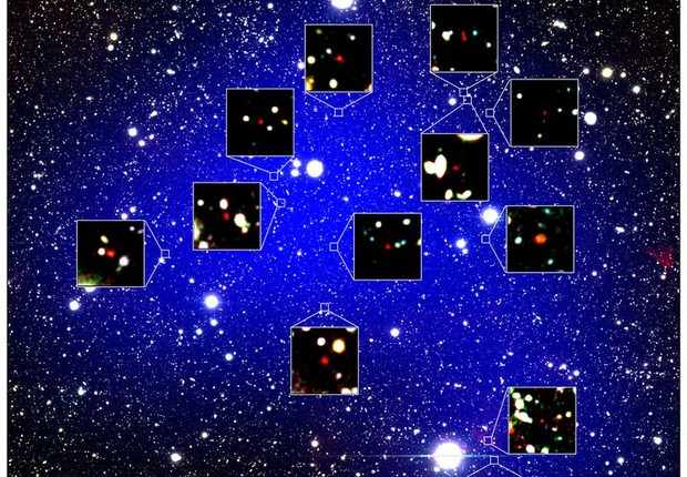 Descoberto protoaglomerado de galáxias mais distante do universo (Foto: Imagem do protoaglomerado z66OD - NAOJ/Harikane et al)