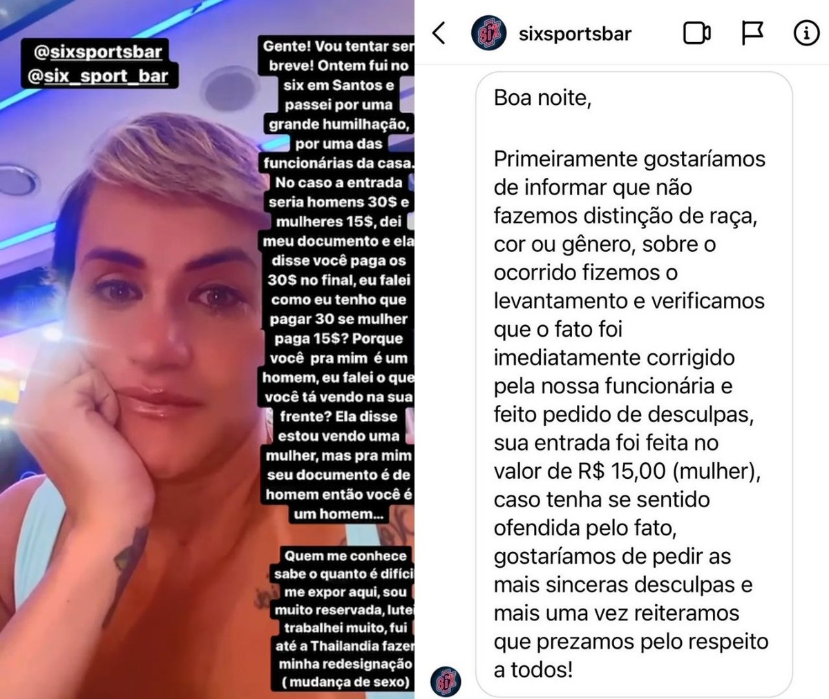 Mulher transexual é informada que deveria pagar valor 'para homens' na entrada de bar no litoral de SP - G1