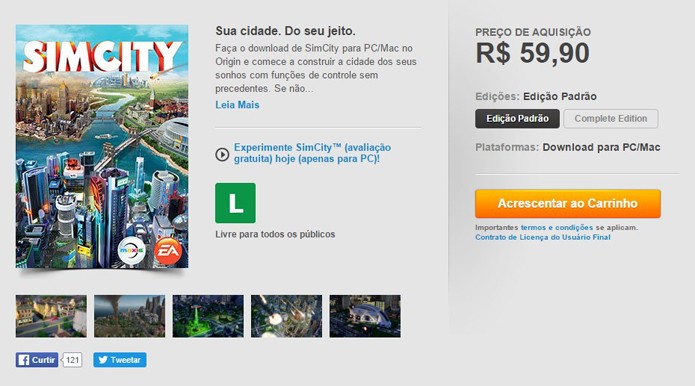 Página de SimCity no Origin (Foto: Reprodução/André Mello)