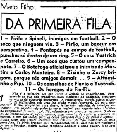 Confira parte da coluna de Mário Filho em "O Globo" (Foto: Reprodução/O Globo)