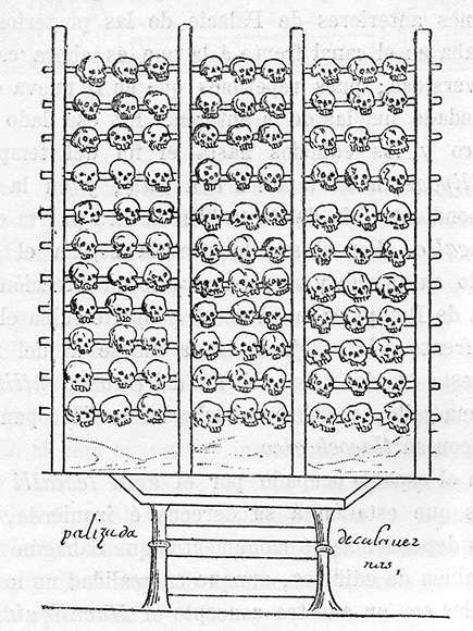 Registro da torre de crânios dos astecas (Foto: Wikimedia Commons)