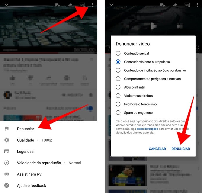 Denuncie um vídeo do YouTube pelo celular (Foto: Reprodução/Paulo Alves) Denuncie um vídeo do YouTube pelo celular (Foto: Reprodução/Paulo Alves)