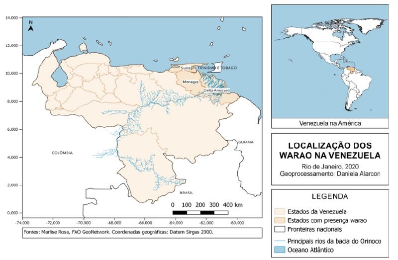 Localização dos territórios warao na Venezuela (Foto: DIVULGAÇÃO ACNUR)