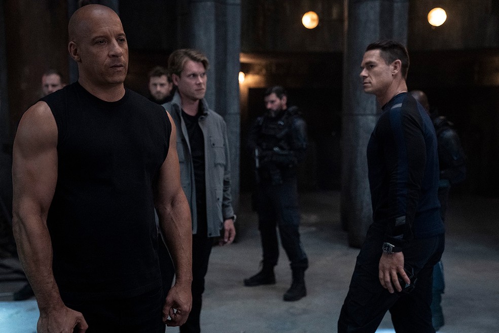 Vin Diesel, Thue Ersted Rasmussen e John Cena em cena de 'Velozes e furiosos 9' — Foto: Divulgação