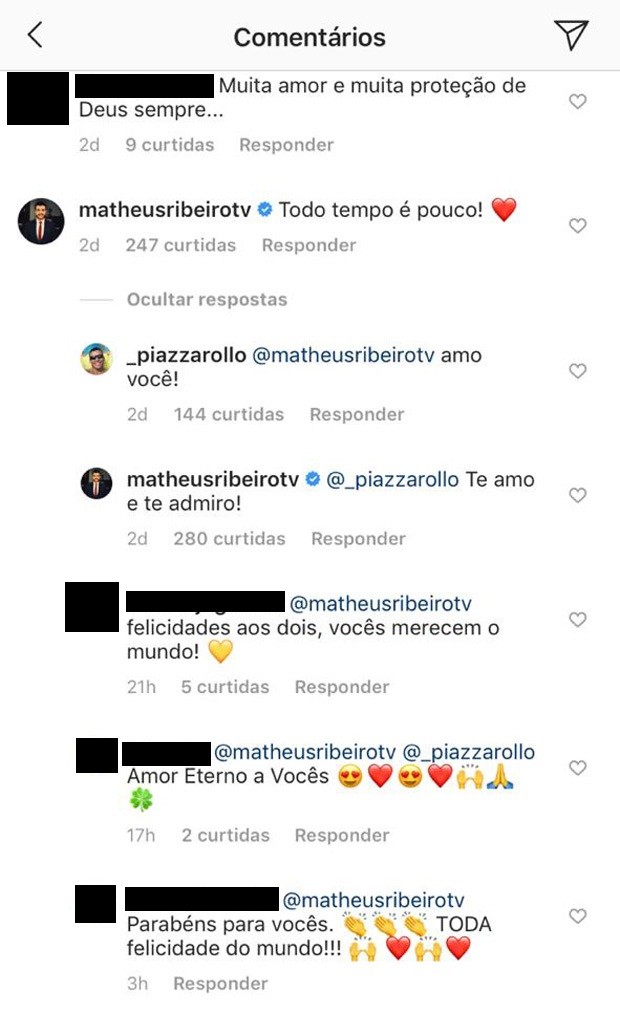 Matheus Ribeiro e Yuri Piazzarollo trocam declarações (Foto: Reprodução/Instagram)