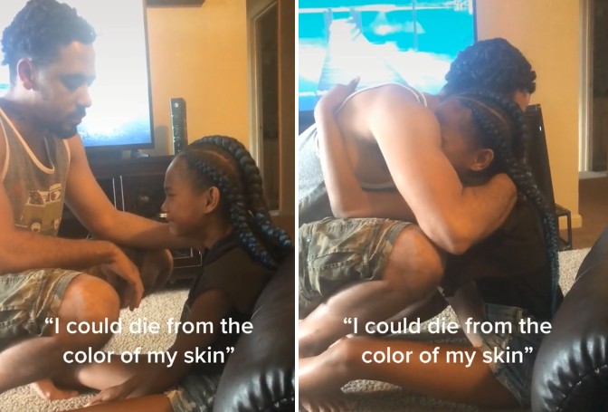 Joseph consola enteada que chora por conta do racismo; vídeo se tornou viral (Foto: Reprodução/Tik Tok)