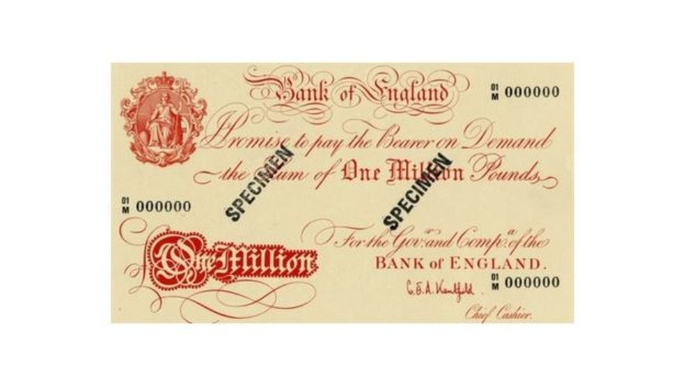 A 'gigante', nome da nota de um milhão de libras esterlinas, é uma das maiores do mundo — Foto: BBC