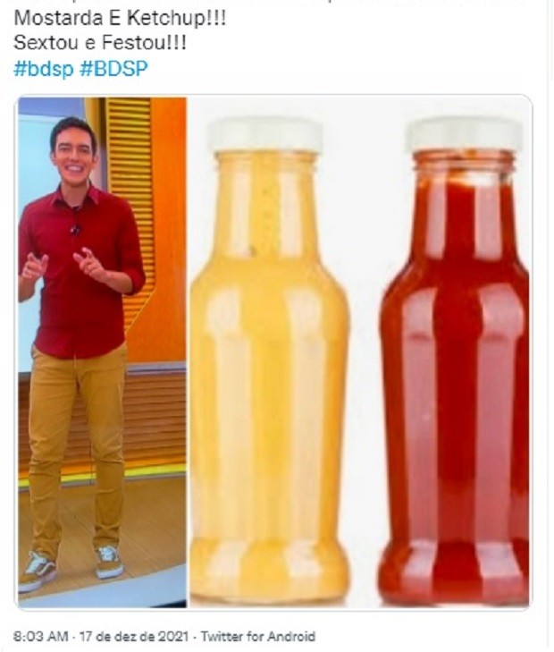 Alessandro Jodar vira meme comparando look com ketchup e mostarda (Foto: Reprodução/TV Globo)