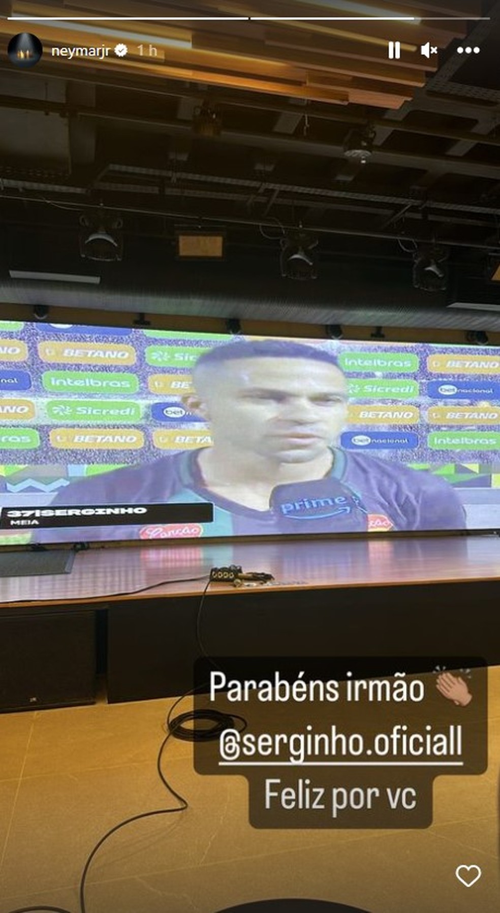 Post de Neymar parabenizando Serginho, do Maring&aacute; &mdash; Foto: Reprodu&ccedil;&atilde;o/Instagram