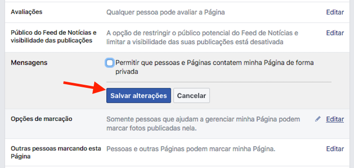Opção para desativar o bate papo de uma página no Facebook (Foto: Reprodução/Marvin Costa)