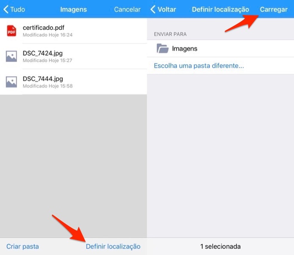 Ação para realizar o upload de arquivos do celular para o aplicativo Amazon Drive — Foto: Reprodução/Marvin Costa