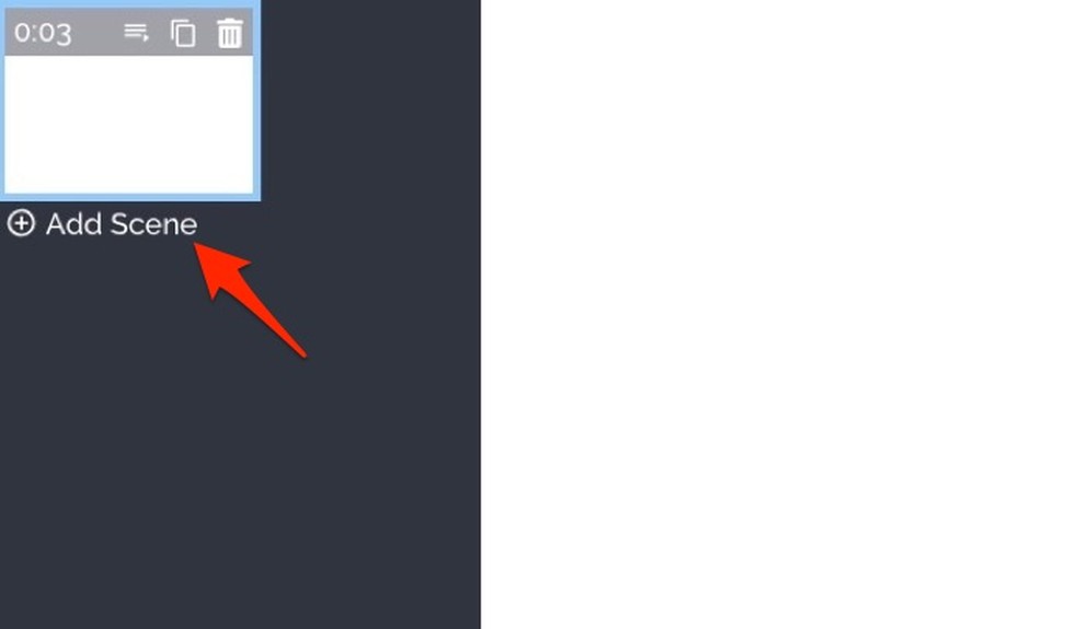 Ação para adicionar um novo quadro de cena em um slideshow do serviço online Kapwing — Foto: Reprodução/Marvin Costa
