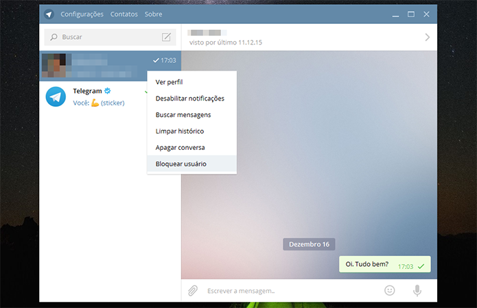 Opções para um chat do Telegram no PC (Foto: Reprodução/Marvin Costa)