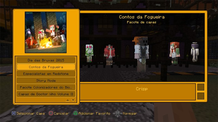 Acesse o menu de pausa de Minecraft para chegar as suas novas capas (skins) Contos da Fogueira (Foto: Reprodução/Rafael Monteiro)