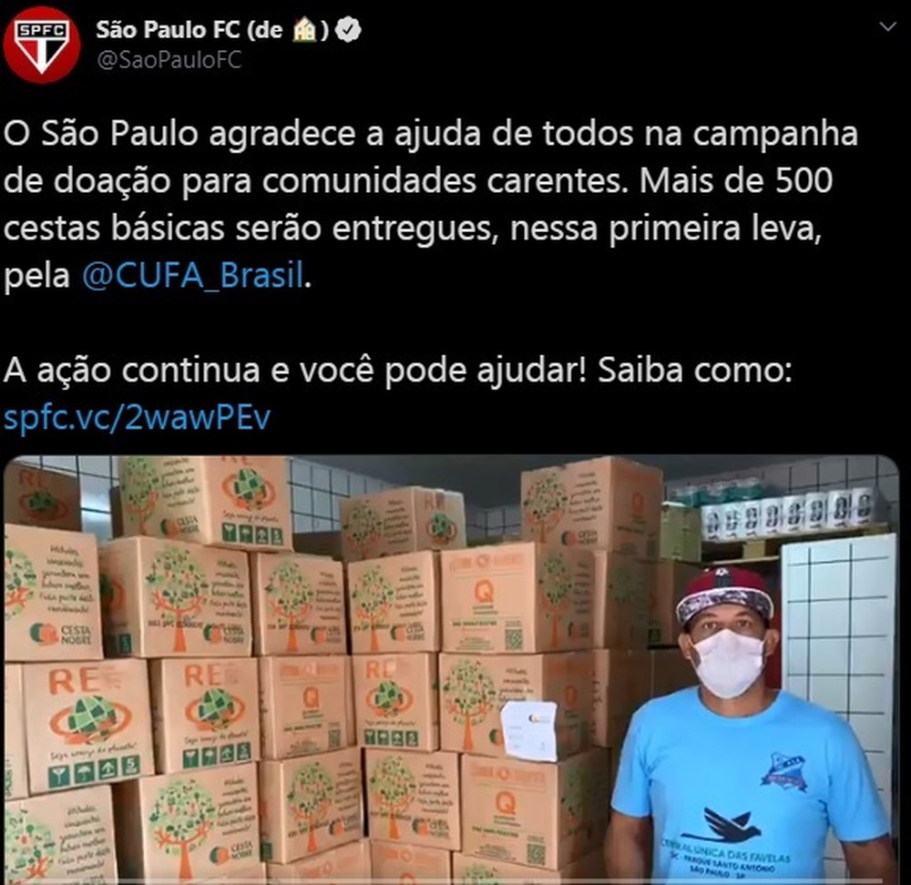 São Paulo agradece doações e anuncia mais de 500 cestas básicas entregues a favelas