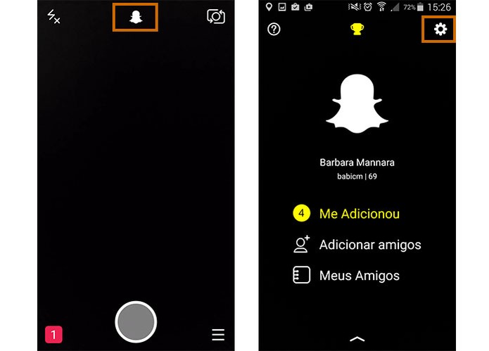 Acesse as configurações do Snapchat pelo celular (Foto: Reprodução/Barbara Mannara)