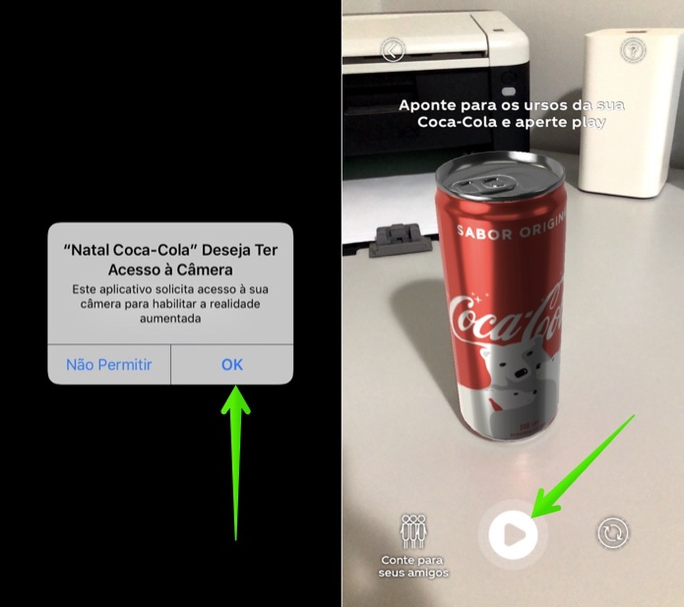Permita que o app Natal Coca-Cola acesse a câmera do celular — Foto: Reprodução/Helito Beggiora