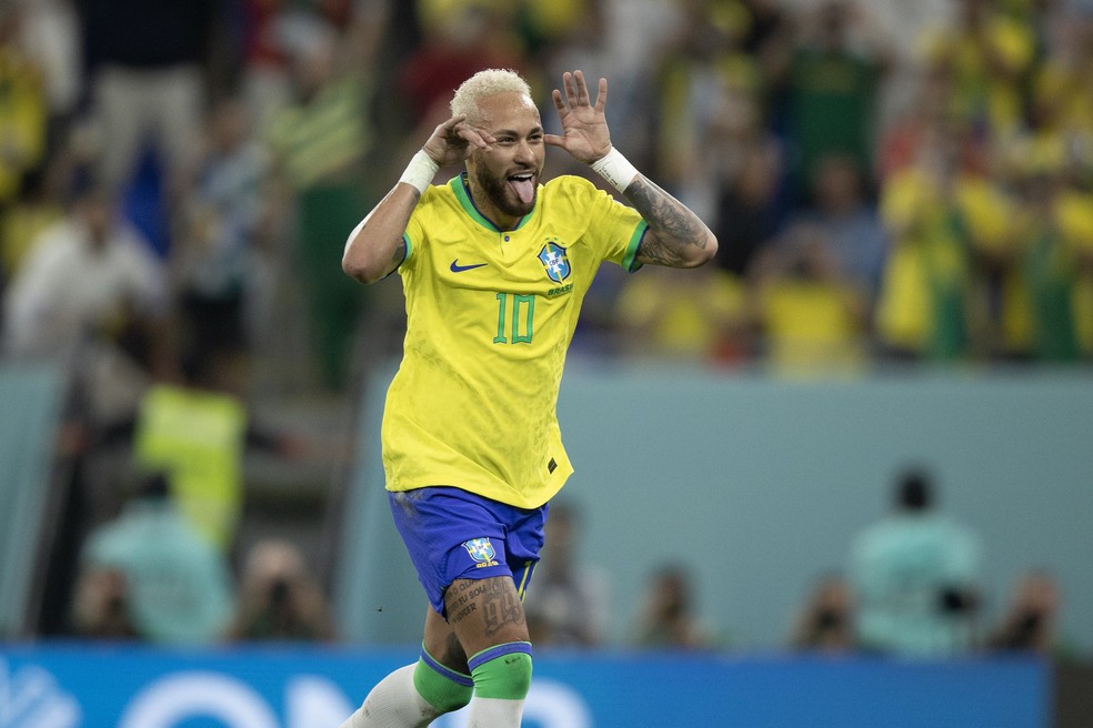 Com careta, Neymar comemora gol marcado pela seleção brasileira contra a Coreia do Sul — Foto: Lucas Figueiredo / CBF