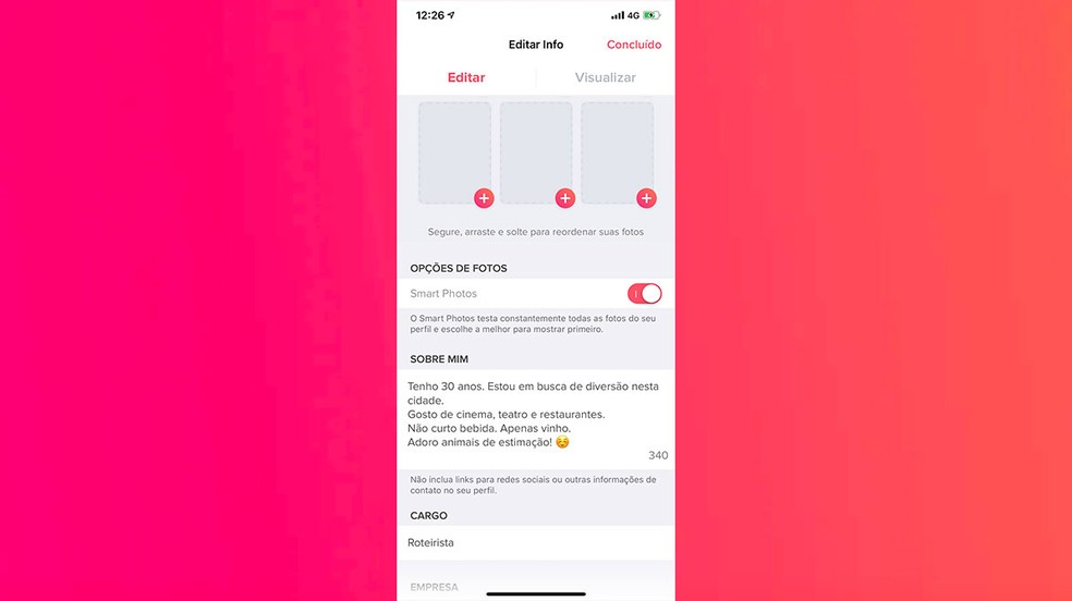 Perfis completos ajudam no match no Tinder — Foto: Reprodução/Felipe Vinha