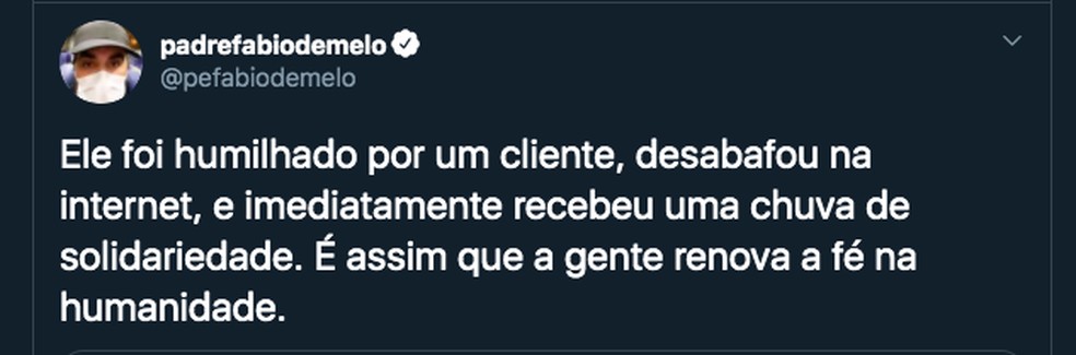 Padre Fábio de Melo falou sobre história do vendedor de Marília no Twitter — Foto: Reprodução/Twitter