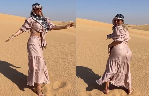 Carla Perez causa furor ao dançar hit do É o Tchan em deserto de Dubai (Foto: Reprodução / Instagram)