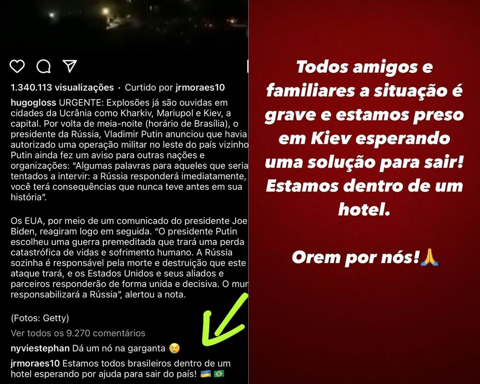 Jogador brasileiro pede ajuda para deixar o país pelas redes sociais — Foto: Reprodução
