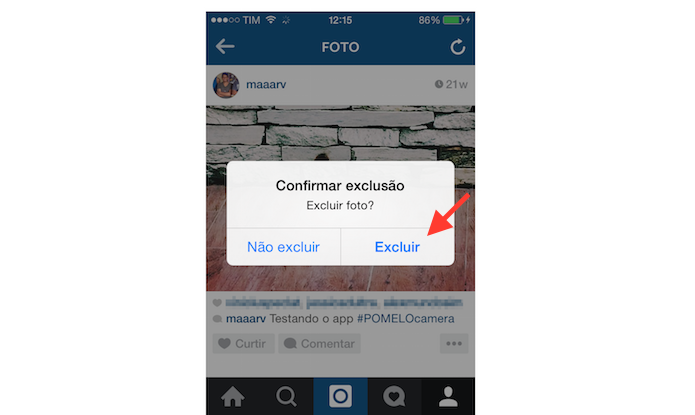 Confirmando a exclus?o de uma foto do Instagram atrav?s de um iPhone (Foto: Reprodu??o/Marvin Costa)