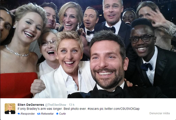 Selfie cheia de estrelas de cinema é a mais retuitada da história (Foto: Reprodução/Twitter)