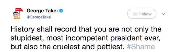 A crítica de George Takei à decisão de Donald Trump  (Foto: Twitter)