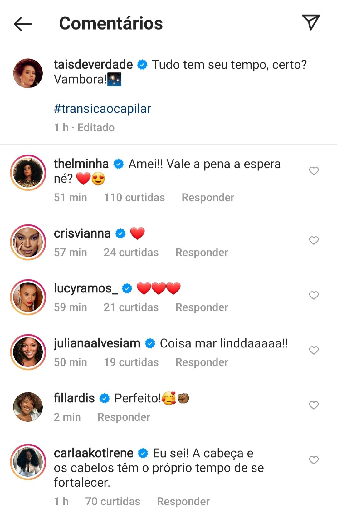 Famosas elogiam Taís Araujo (Foto: Reprodução / Instagram )