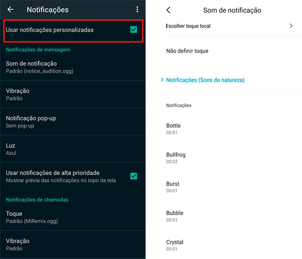 Personalizar notificações do WhatsApp permite saber pelo som quem enviou uma mensagem — Foto: Reprodução/Luana Antunes