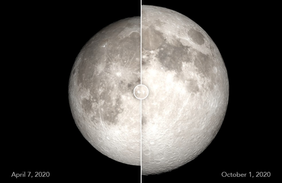 Comparação da Nasa mostra diferença entre uma 'superlua', na direita, e uma lua 'normal'. — Foto: NASA’s Scientific Visualization Studio