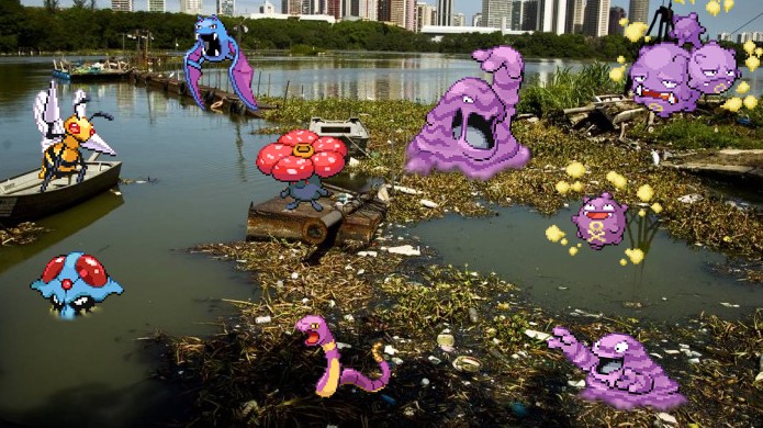 Pokémons venenosos se reúnem em lagoas e áreas pantanosas, as quais normalmente são poluídas (Foto: Reprodução/Rafael Monteiro)