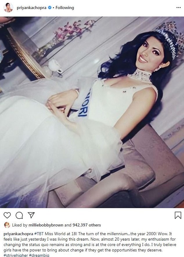 A atriz Priyanka Chopra venceu o Miss Mundo quando tinha 18 anos (Foto: Reprodução / Instagram)