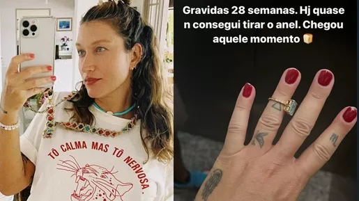 Grávida, Gabriela Pugliesi quase não consegue tirar anel após inchaço nas mãos 