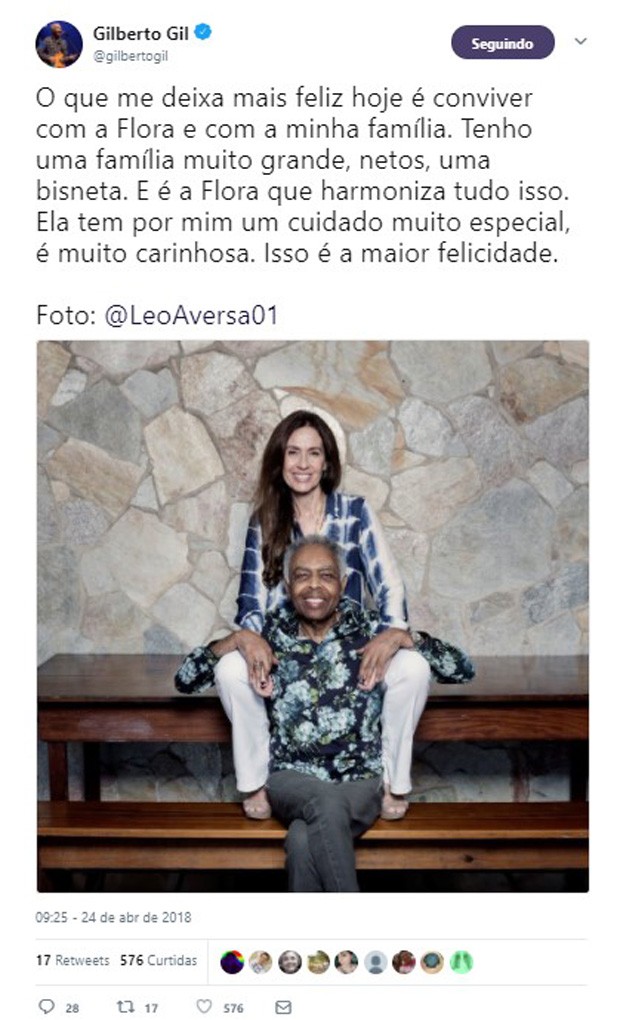 Flora Gil e Gilberto Gil (Foto: Reprodução/Twitter)