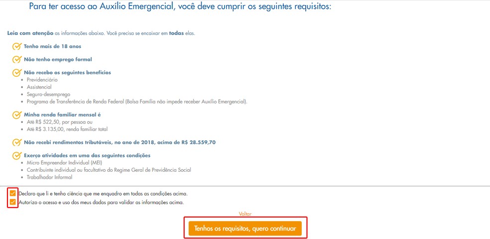 Leia atentamente as condições e concorde com os termos — Foto: Reprodução/Caixa