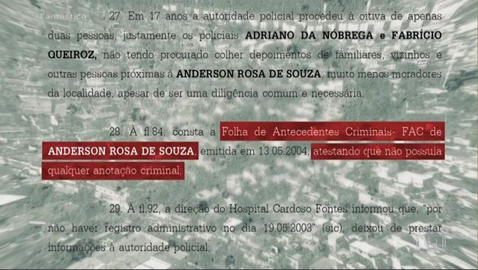 Anderson Rosa de Souza foi morto na Cidade de Deus, em 2003; Queiroz e Adriano são investigados — Foto: Reprodução/TV Globo