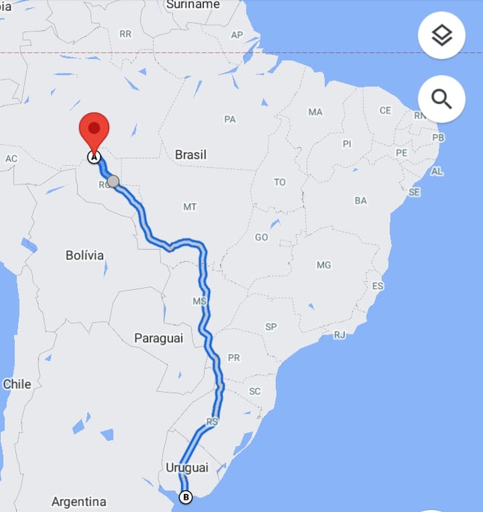 De Ouro Preto do Oeste para a final da Libertadores — Foto: Google Maps