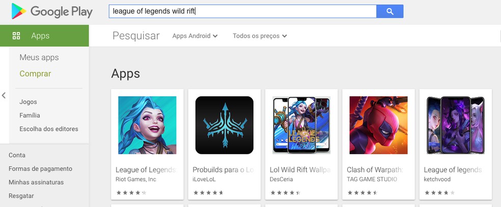 League of Legends: Wild Rift na Google Play — Foto: Reprodução/Tainah Tavares