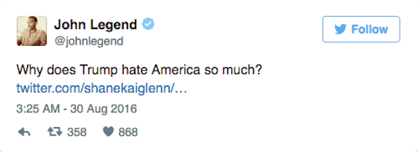 Uma crítica de John Legend a Donald Trump (Foto: Twitter)