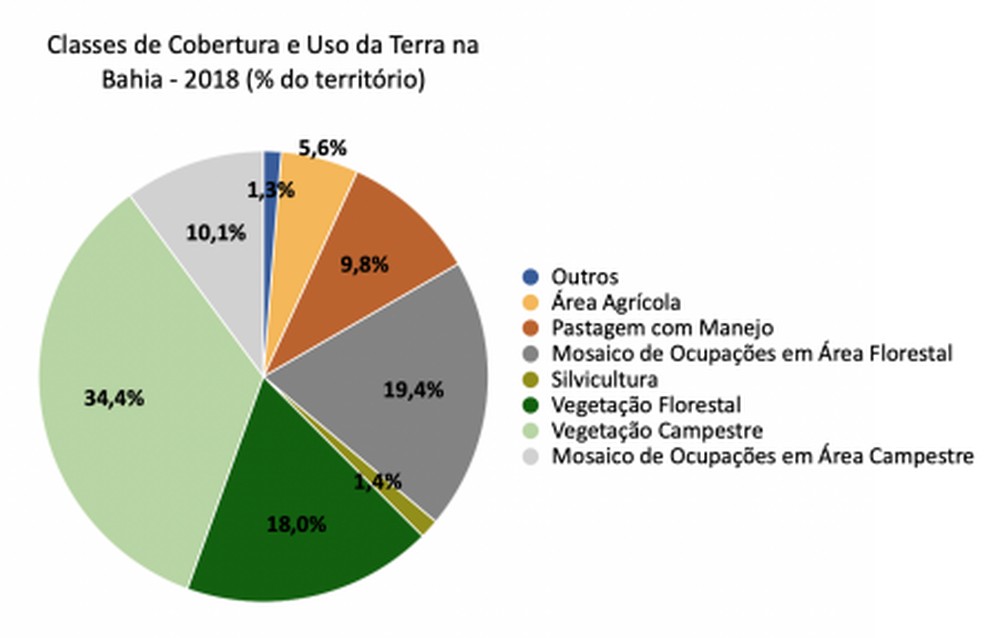 Gráfico mostra a distribuição das classes de cobertura e uso da terra no estado — Foto: Reprodução / IBGE