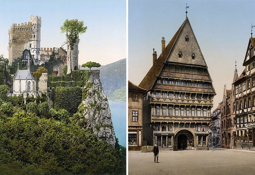 À esquerda, o Castelo de Heinstein; à direita, uma guilda em Hildesheim (Foto: TASCHEN via BoredPanda)