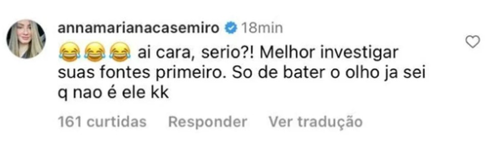 Mulher de Casemiro rebateu informações de traição no Instagram — Foto: Reprodução/Instagram