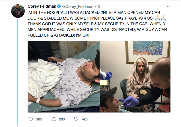 O relato do ator Corey Feldman sobre o ataque que sofreu nas ruas de Los Angeles (Foto: Twitter)