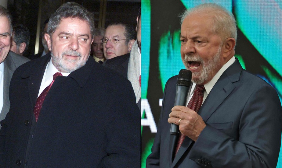Presidente eleito Lula durante transição em 2002 (à esq.) e em fala durante COP27 no Egito na última quarta (16)