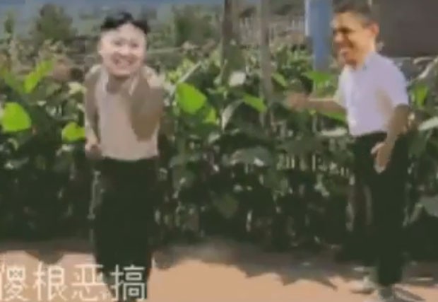 Montagem mostra o ditador da Coreia do Norte, Kim Jong-Un, dançando ao lado do presidente dos EUA, Barack Obama (Foto: Reprodução/YouTube/GroovyLink)