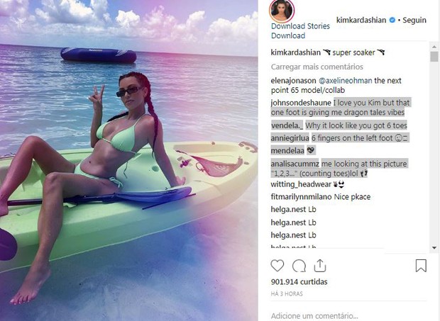 Internautas falam sobre o pé direito de Kim Kardashian (Foto: Reprodução / Instagram)